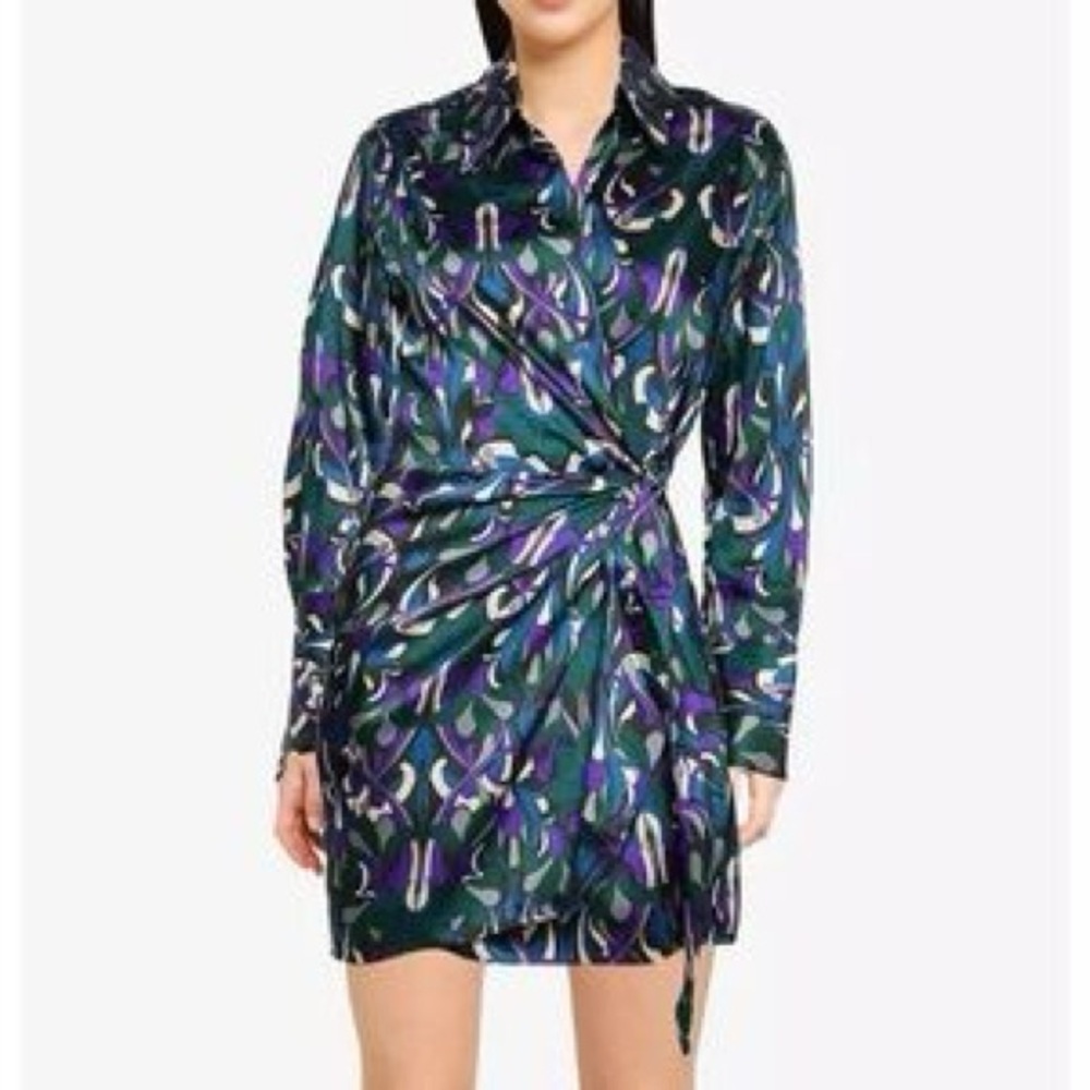 Mango- Multicolor Patterned Rap Dress Size 8 - image 2